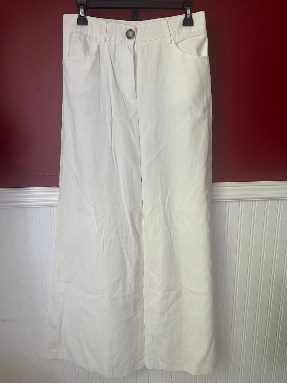 Zara White Cotton Linen Wide-Leg Casual Pants NWOT